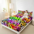 thumbnail image 4 of Manfei Street Graffiti Twin Sheet Sets for Teen, Hip Hop Style Twin Fitted Sheet, Modern Artwork Flat Sheet, Super Cozy Room Decor, 3-Piece, 4 of 7