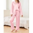 thumbnail image 3 of Ekouaer Womens Silk Pajama Set Satin Long Sleeve Button-Down Top and Pants with Ruffle Soft Sleepwear, 3 of 6