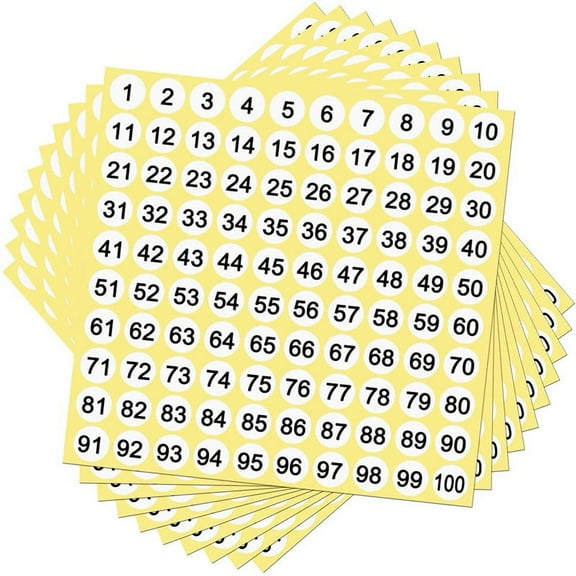 100 Sheets Number Labels Stickers 1-100 Numbers Round Stickers 0.4 Inch Small Self-Adhesive Number Labels for Office