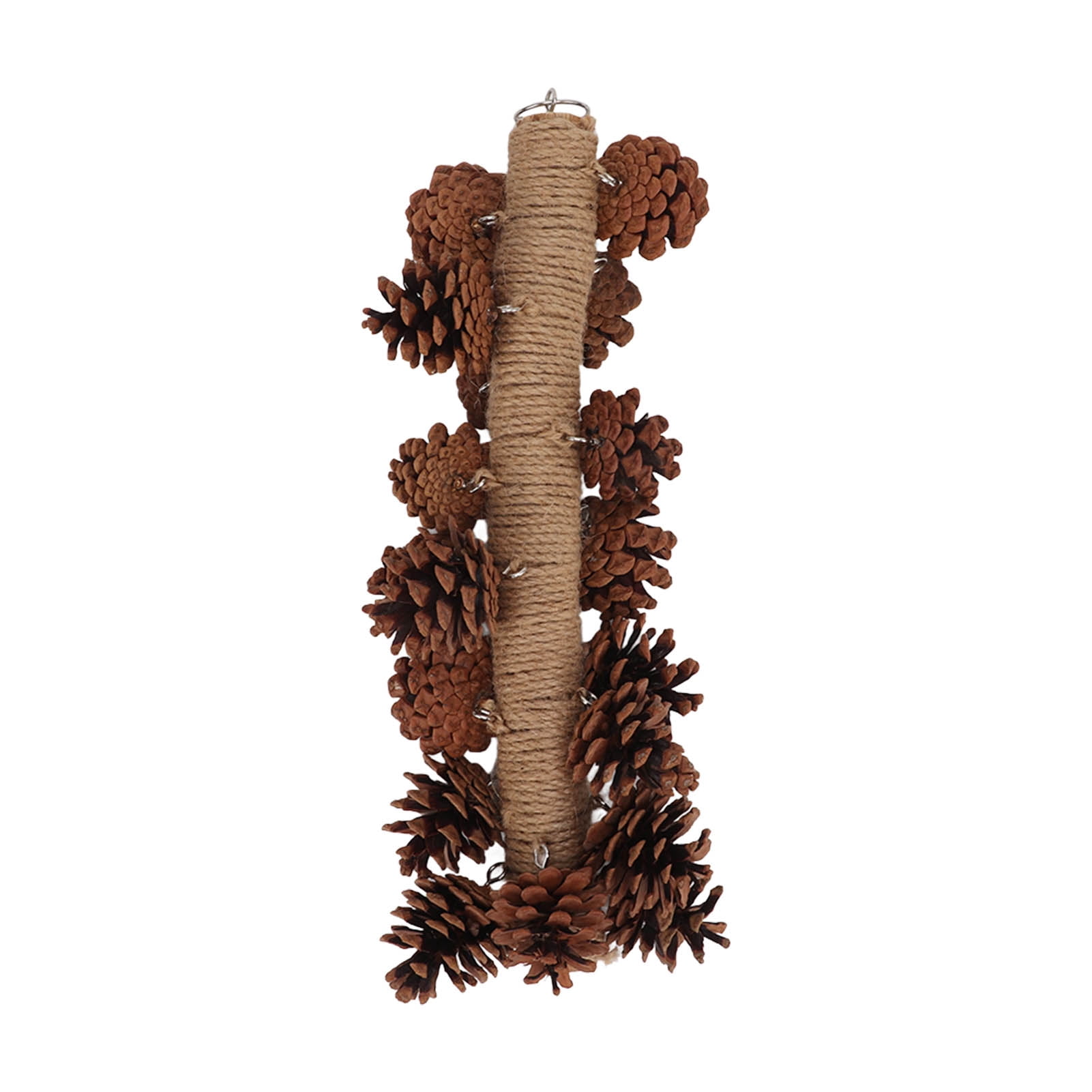 YAHHU Birds Bite Toy Wooden Pine Cone Hanging Parrots Beak Grinding Toy with Metal Hook for Cage 15.75 inches / 40 cm Natural Molar Chew Accessory for Macaws Cockatoos