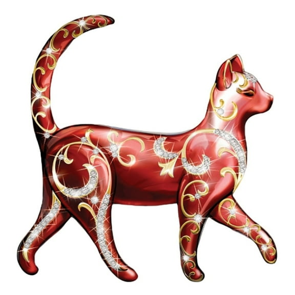 The Bradford Exchange Royal Promenade (Red) from Fabergé Felines Heirloom Porcelain® Wall Plaque Collection Cat Wall Sculpture Decor 6-inches