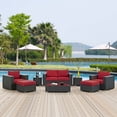thumbnail image 2 of Modern Contemporary Urban Design Outdoor Patio Balcony Garden Furniture Lounge Sectional Sofa Set, Sunbrella Rattan Wicker, Red, 2 of 8