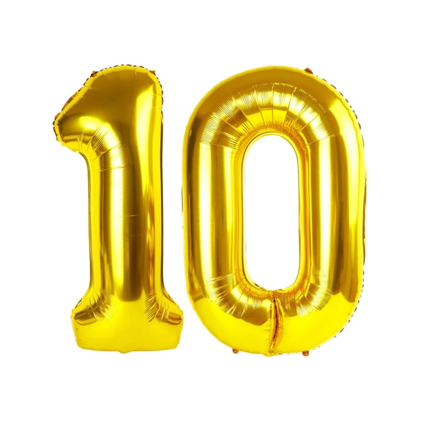 Globo numérico dorado número 10 de 40 pulgadas para fiesta de cumpleaños
