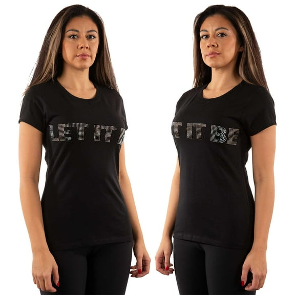 The Beatles T Shirt Let It Be Diamante Logo Official Womens Skinny Fit Black