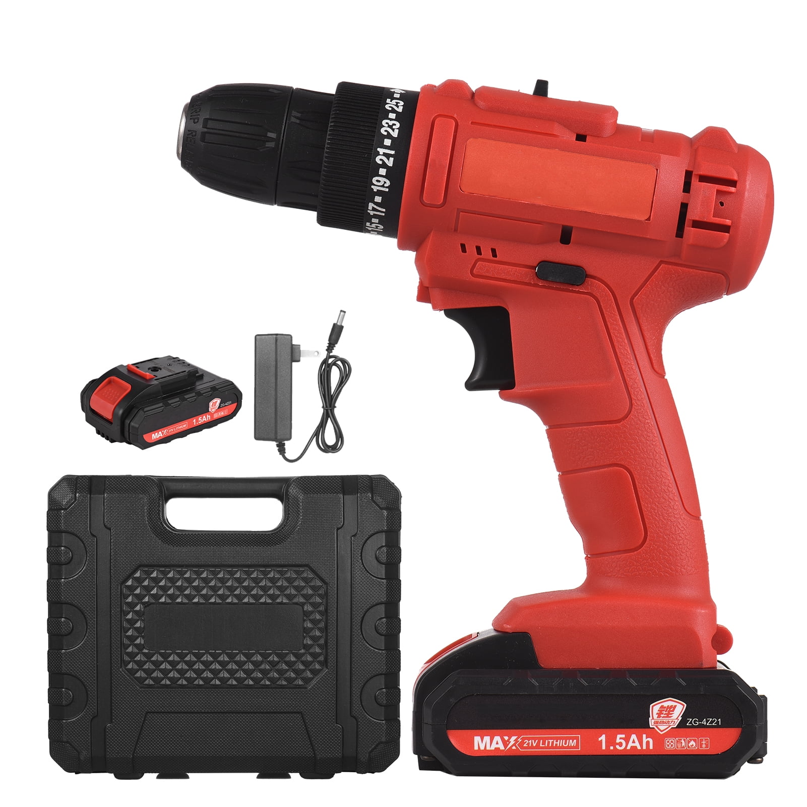 21V Portable Cordless 38 Inch Chuck Handheld Power Drill Screwdriver with 1.5Ah Battery Fast Work 2 variable Speed 25 1 Torque Adjustment 30N.m US Plug 2 Batteries No Accessories Walmart