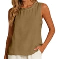 thumbnail image 3 of WHEANG Womens Solid Color Cotton Linen Sleeveless Top Back Button Reversible Blouse Summer Tank Tops Pleated Crewneck Casual Loose Blouses Business Work Shirts Size XL Yellow, 3 of 4