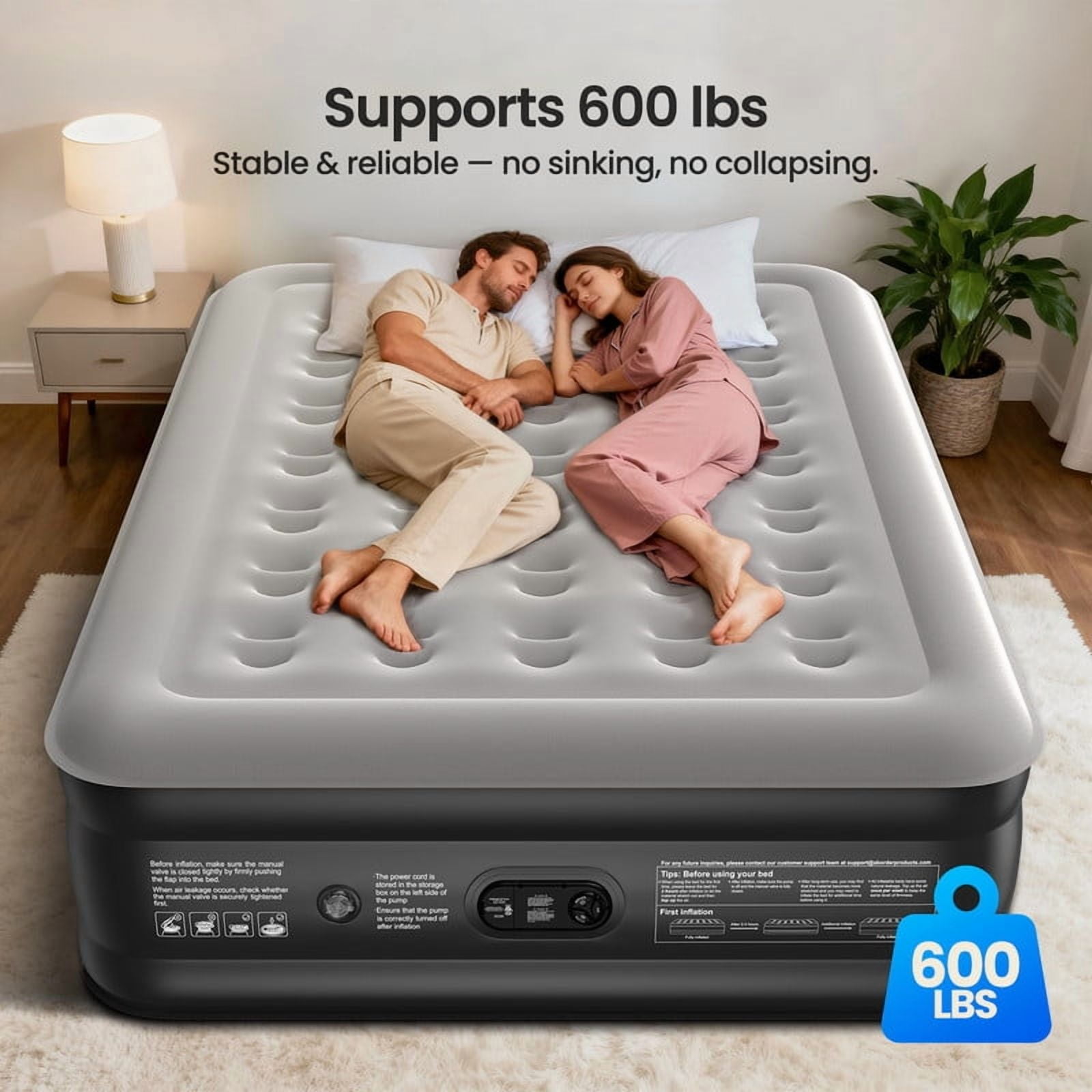 Ophanie Queen Air Mattress, 18-Inch Elevated Inflatable Bed with Built-in Pump, Puncture-Resistant, Quick Inflation/Deflation, Portable for camping & Guests, Black