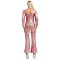 thumbnail image 4 of Eandarui Adult 70s Disco Outfits for Women's Glittering Flared Jumpsuit Long Sleeve Party Costume Red 180, 4 of 6