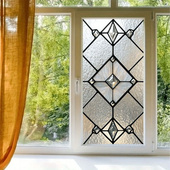1PC Window Privacy Film Decorative Frosted Glass Window Film, Lattice Pattern Sun Blocking Stained Glass Clings, Static Cling Removable Stickers for Home Door Coverings, 17.7" x 39.4"
