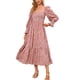 thumbnail image 1 of Vestido largo de mujer Vestido fruncido con cuello cuadrado Vestido de manga larga con estampado floral Vestido con dobladillo con volantes Rosa XL, 1 of 6