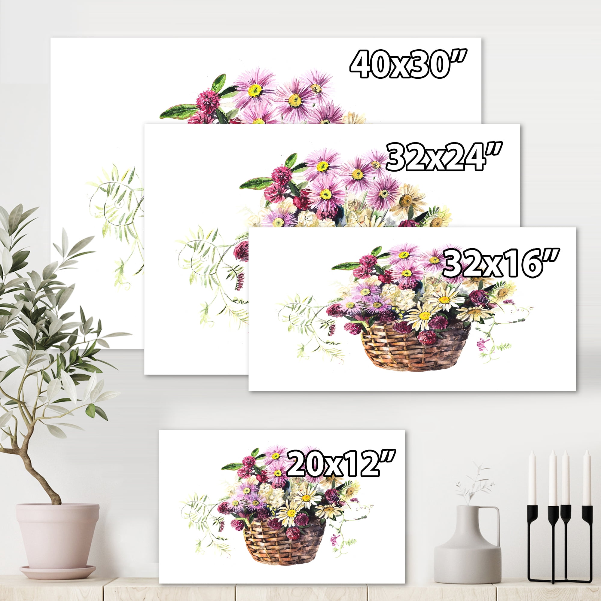 Designart ' The Basket Bouquet From Meadow Flowers ' Traditional Canvas Wall Art Print