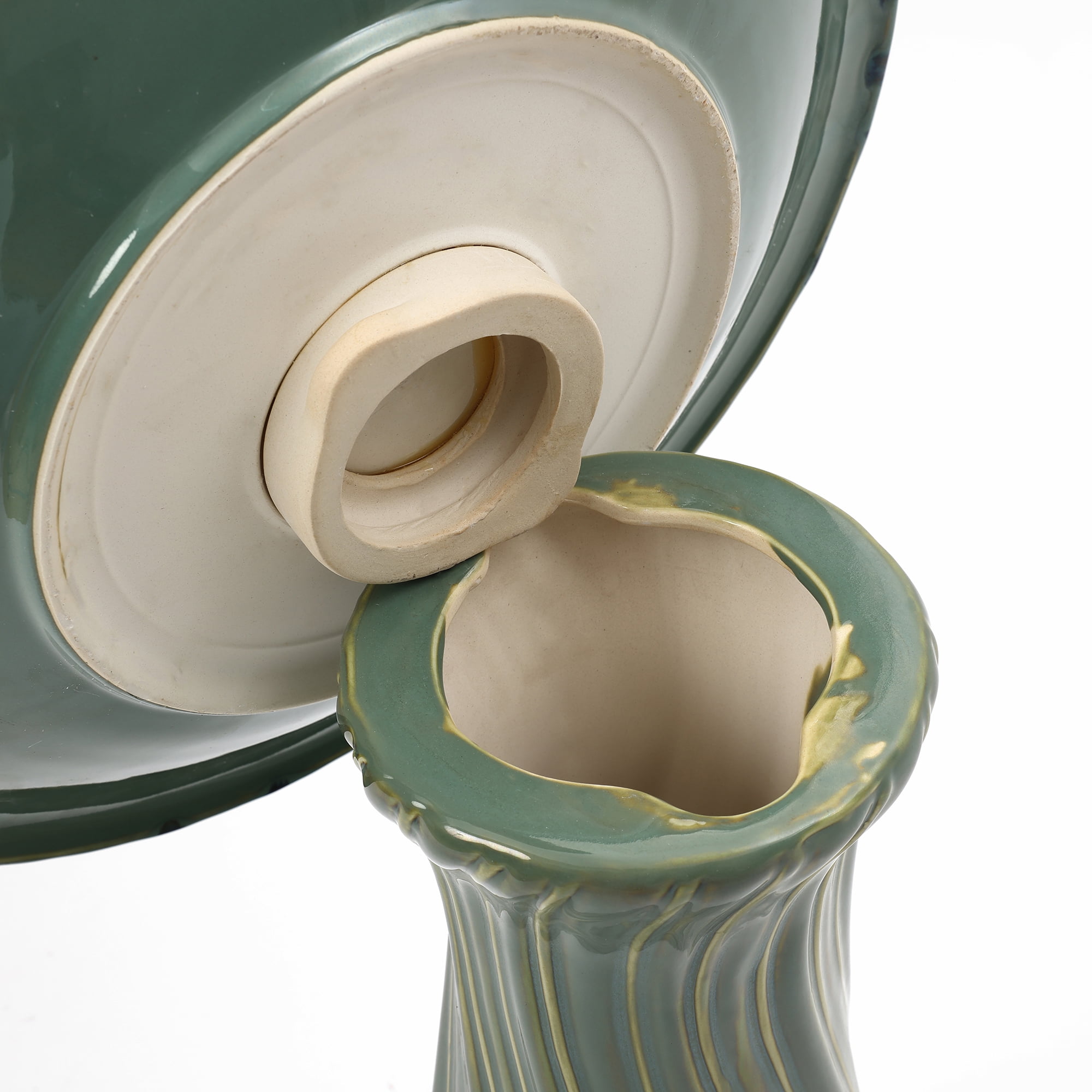 LuxenHome 22.5" Elegant Ceramic Bird Bath for Outside with Leaves and Swirl Pattern, Green