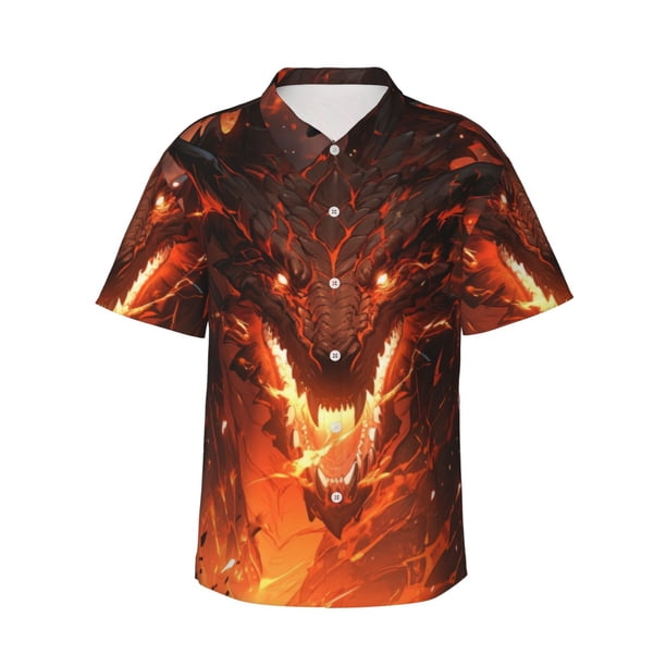 Balery Magma Fire Black Dragon Camisas hawaianas de manga corta para hombre, camisas playeras de corte holgado, camisas de vacaciones con botones,XX-Large