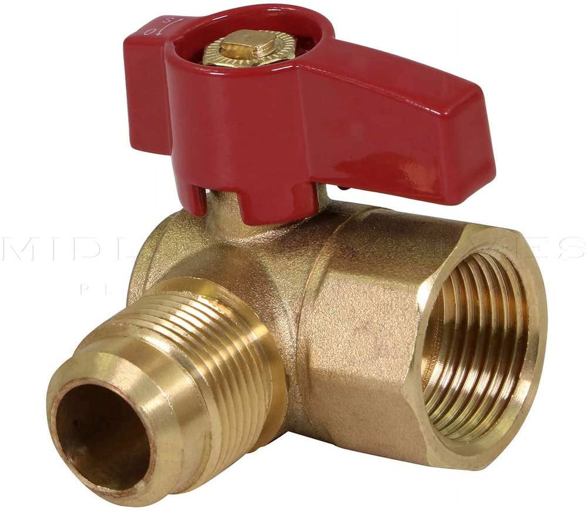 Midline Valve LxFA1238GAS Angle Gas Ball Valve, with 3/8 in. x 1/2