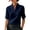 A, variant on Women's Linen Blend Stand Collar Short Sleeve Henley Top, Contrast Trim Detail, Casual Blouse for Spring Summer Daily Wear, Breathable and Lightweight A S