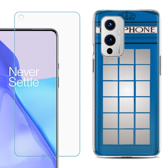 Slim-Fit TPU Phone Case Compatible with OnePlus 9 5G, with Tempered Glass Screen Protector, by OneToughShield ® - Phone Booth Blue