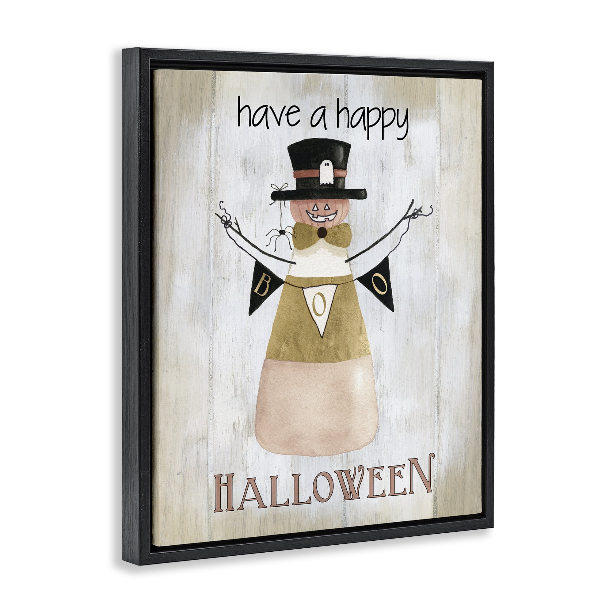 Stupell Industries Halloween Candy Corn Holiday Painting Black Floater Framed Canvas Art Print Wall Art, 17 x 21