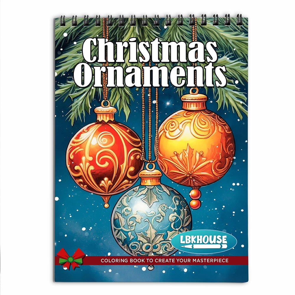 LBKHOUSE Christmas Ornaments Coloring Book Spiral Bound for Adult Premium Cover