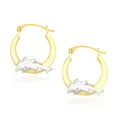 thumbnail image 1 of Boucles d'Oreilles Créoles Rondes en Or Bicolore 10k à Motif de Dauphin Gradué, 1 of 2