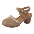 thumbnail image 5 of Rokment Women's Closed Toe Dressy Sandals Vintage Casual Studded Suede Ankle Strap Platform Chunky Block High Heels Clogs Mules Comfortable Orthotic Walking Dress Summer Shoes Beach Khaki Size 9.5, 5 of 5