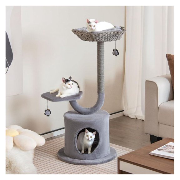FASCK 42 Inch Cat Tower with Curved Metal Supporting Frame, Sisal Scratching Posts & Perches for Large and Small Cats, Extra Stable Design