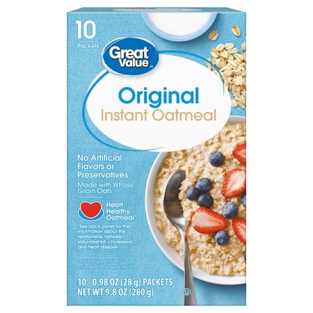 Great Value Original Instant Oatmeal, 0.98 oz, 10 Count