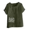 thumbnail image 4 of XUNKUSGA Spring Tops for Women Button Casual Tshirt Linen Printed Loose Round Neck Summer Tops Going Out 2025, 4 of 4