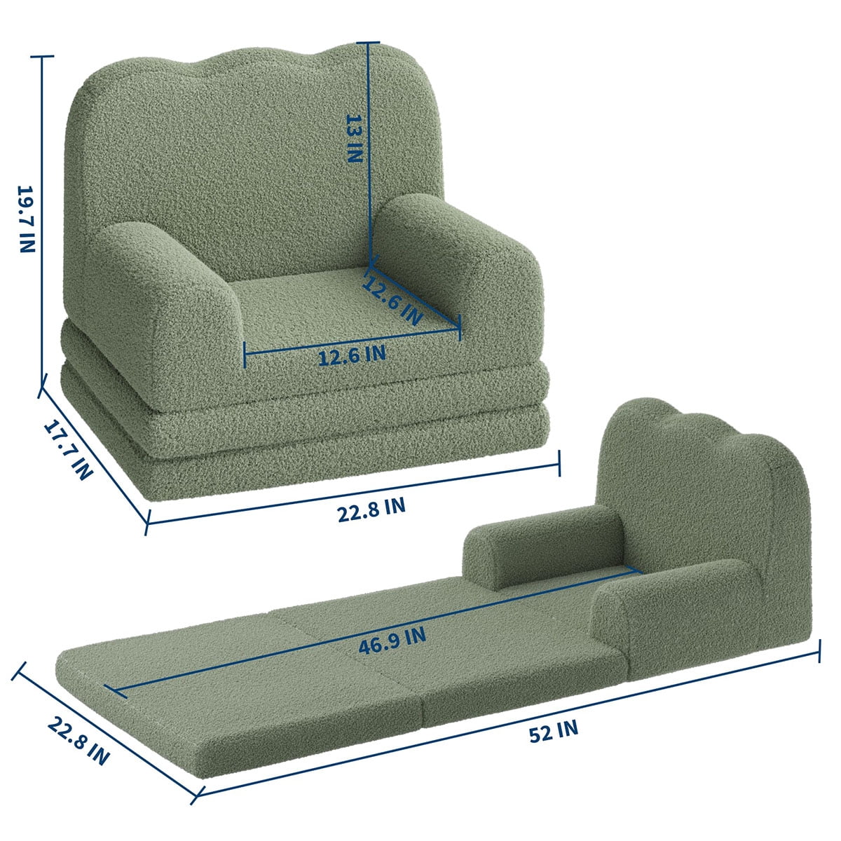 Soonbuy Kids Couch, 2-in-1 Convertible Teddy Fleece Fabric Toddler Sofa Chair, Soft Fold Out Couch Lounger for Kids, Comfy Children's Sofa Bed for Playroom, Nursery, Birthday Gift