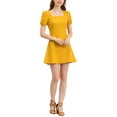 thumbnail image 2 of Allegra K Women's Square Neck Puff Short Sleeve Elastic Cuff a Line Mini Dress, 2 of 6
