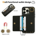 thumbnail image 3 of for iPhone 16 Pro Max Wallet Case with Card Slots, Hand Wrist Strap Rotate Ring Design, Finger Grip Ring PU Leather Magnetic Button Shockproof Purse Phone Cover for iPhone 16 Pro Max, Black, 3 of 7