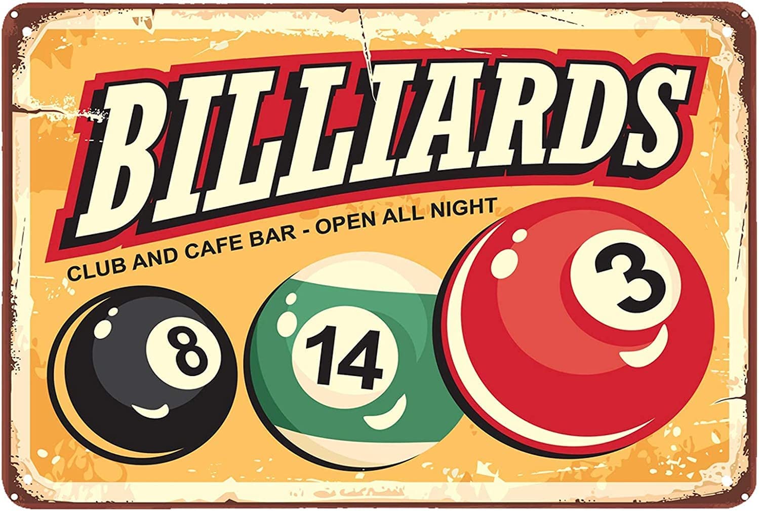 Vintage Billiards Metal Tin Signs Billiards Club And Cafe Bar Open All