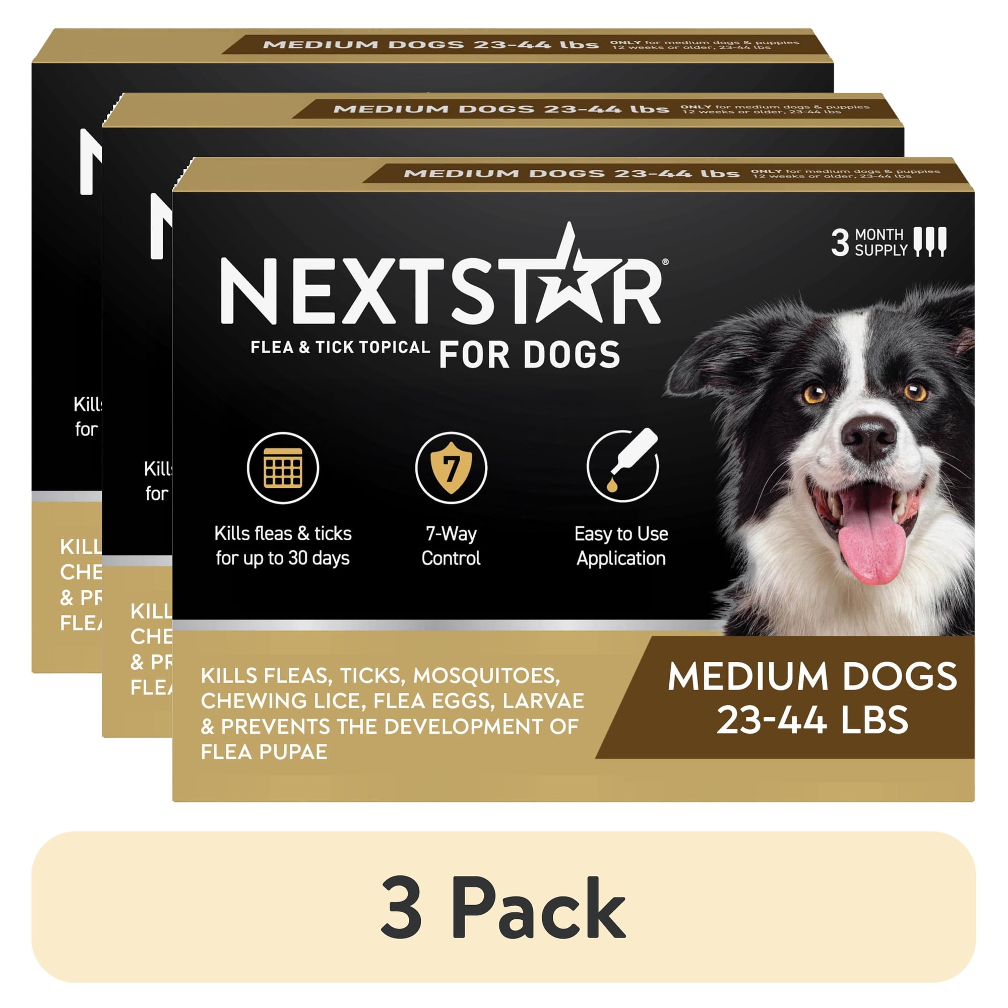 (3 pack) NEXTSTAR Flea & Tick Topical Prevention for Dogs 23-44 lbs, 3-Month Supply
