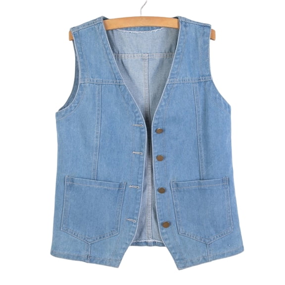 QSAWXQZ Women's Denim Vest V Neck Sleeveless Button Down Jean Vest with Pockets for Fall 4XL