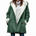 thumbnail image 3 of Women'S Fleece Collar Long Sleeve Hooded Button-Down Jacket with Pockets Grass Green XL, 3 of 8