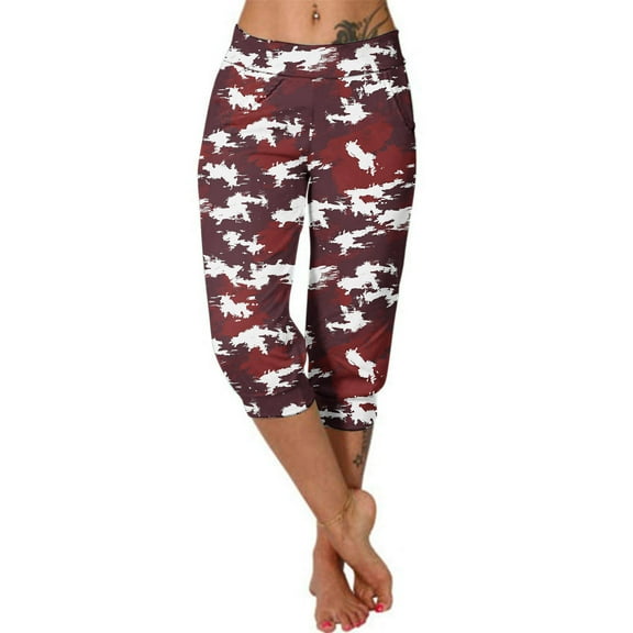 AKAFMK Plus Size Capris for Women,Women's Yoga Capris Pants Camouflage Print Loose Soft Workout Pants Outdoor Sports Casual Pants With Pockets