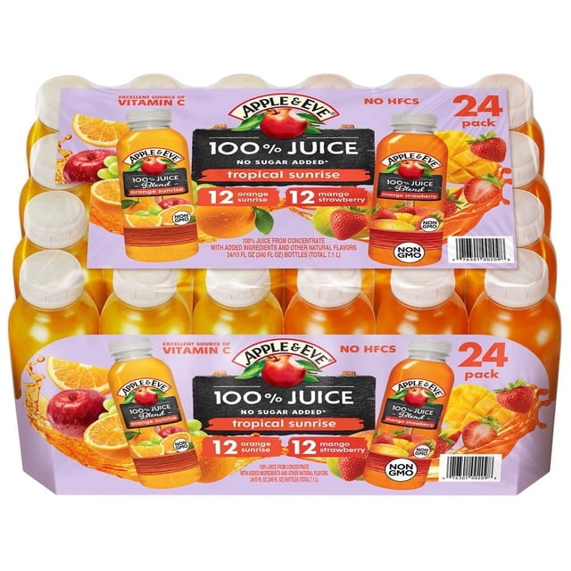 Apple & Eve 100% Juice Tropical Sunrise Variety Pack, 10 fl oz Bottles, 24 Pack – Fruit Juice for Kids & Family