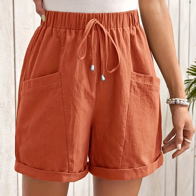Puntoco Pantalones cortos de salón para mujer Pantalones cortos casuales cómodos con cintura elástica y bolsillos cargo para mujer