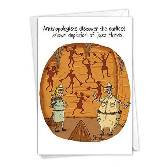 NobleWorks, Jazz Hands - Funny Happy Birthday Card with Envelope - Colorful Prehistoric Greeting, Stationery B-day Notecard C7280BDG