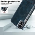 thumbnail image 5 of for iPhone X/XS PU Leather Back Case, Built-in Invisible Stand [Compatible with Magsafe] Protective Slim Kickstand Anti-fall Phone Cover Compatible with iPhone X/XS, Blue, 5 of 8