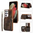 thumbnail image 1 of ELEHOLD for Samsung Galaxy S21 Ultra,Luxury Zipper Wallet Case with Card Slots Zipper Pocket Kickstand Function Wriststrap Crossbody Shoulder Strap Shockproof Purse Case,brown, 1 of 7