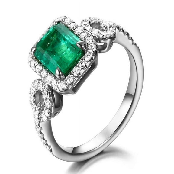 1.50 Carat Emerald and Diamond Engagement Ring in White Gold
