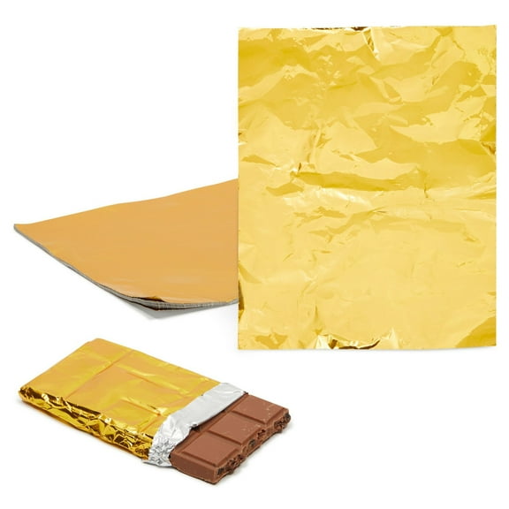 Juvale Gold Foil Sheets - Food-Safe Gold Aluminum Foil - Candy & Chocolate Bar Wrappers - 100 Pack, 6 x 7.5 in