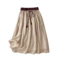 thumbnail image 4 of Abomasnow Cotton Linen Skirts for Women 2025 Casual A-Line Elastic Waist Front Strap Solid Color Skirt Lightweight Soft Flowy Elegant Vintage Midi Skirts, 4 of 5
