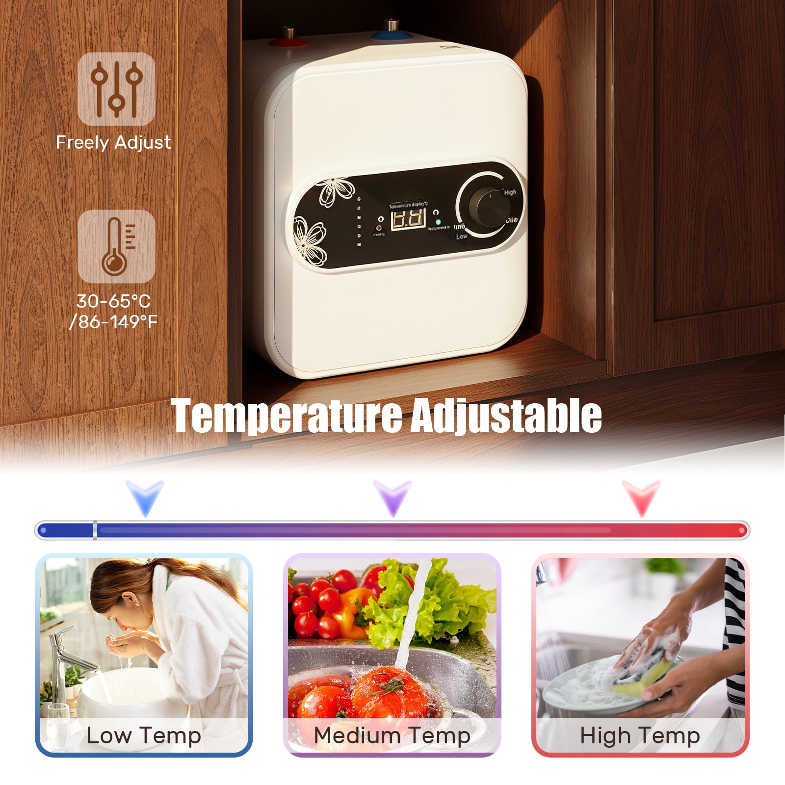 Instant Hot Water Heater 4 Gallon, 1500W Electric Mini Tank Water Heater for RV, Rapid Heating with Auto Shut-Off, IPX4 Waterproof, 150 Psi Pressure Resistance
