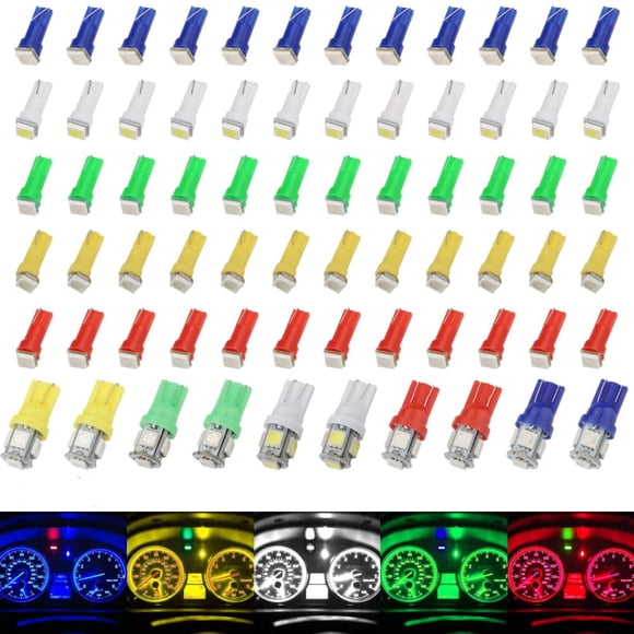 70pcs LED Light Bulb T5 T10 5050-smd Light Bulbs Kit Led Dashboard Instrument Panel Instrument Speedometer Gauge Cluster Lamp Bulb Tail Lights Replacement Parts 5 Colors Mixing