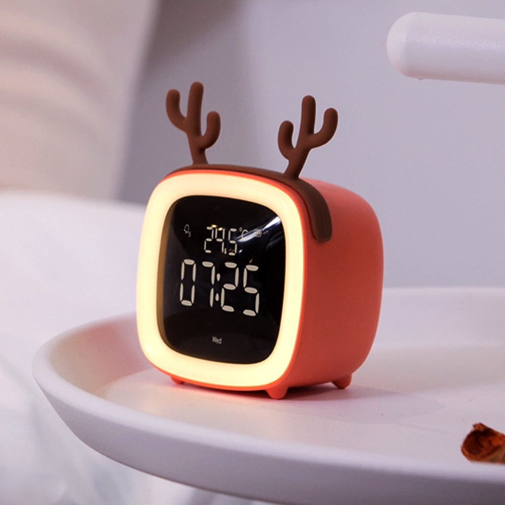 Waroomhouse Cartoon Rabbit Ear Shape Rechargeable Digital Display LED Nigh Light Alarm Clock