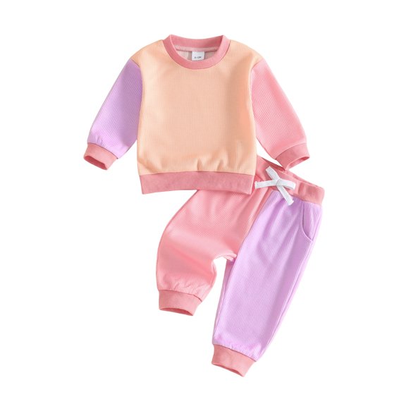 RUINIXCW Toddler Baby Girls Fall Outfit Contrast Color Long Sleeve Sweatshirt Pants