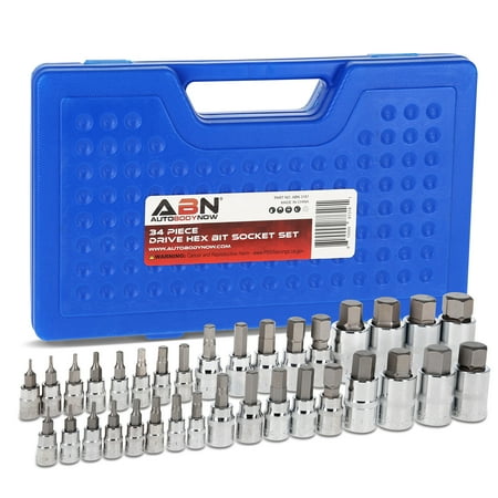 

ABN 34 Piece Allen Socket Set SAE and Metric Hex Bit Set 3/8 1/4 1/2 Inch