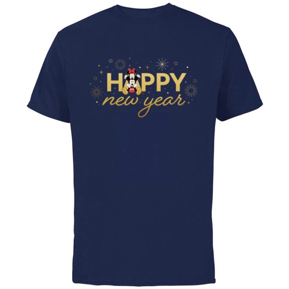 Disney Mickey & Minnie Mouse Sweet Love Happy New Year - Short Sleeve Cotton T-Shirt for Adults - Customized-Navy