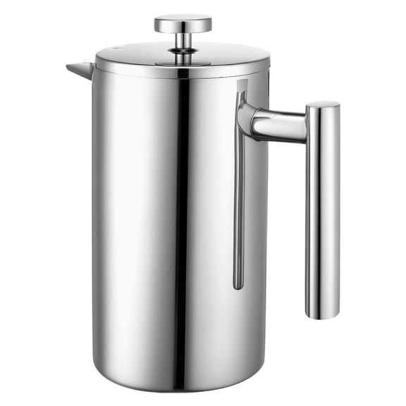 34 Ounce Stainless Steel French Press Coffee and Tea Maker, Double Wall Insulated for Temperature Retention, Comes with Fine Mesh Filter for Camping, Travel, Home, Kitchen Use - Silver